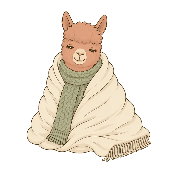 Illustration: Alpaka in eine Wolldecke gewickelt